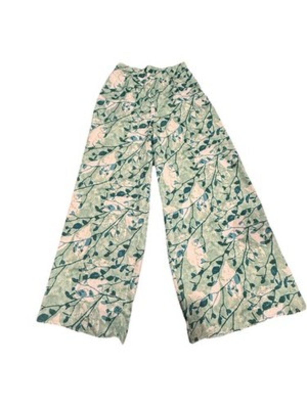 Chicways Women’s Small Wide Leg Pants Green Floral Print
